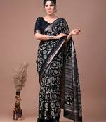 Printed slub silk saree with zari border
