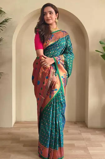 Teal art silk  woven saree