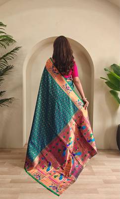 Teal art silk  woven saree 3
