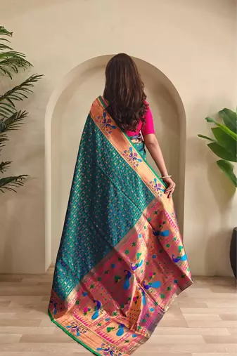 Teal art silk  woven saree