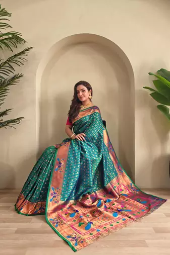 Teal art silk  woven saree
