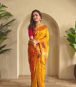 Yellow art silk  woven saree