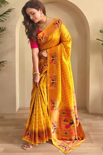 Yellow art silk  woven saree