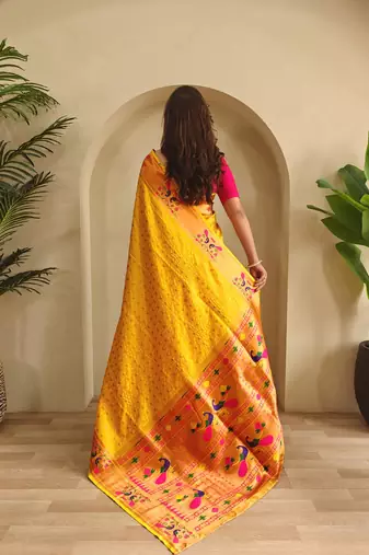 Yellow art silk  woven saree