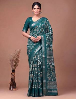 Printed slub silk saree with zari border 1