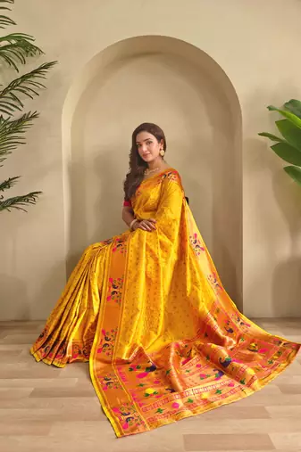 Yellow art silk  woven saree