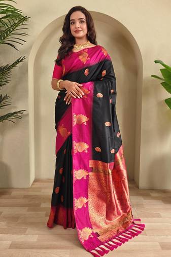 Black art silk  woven saree