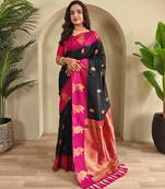 Black art silk  woven saree
