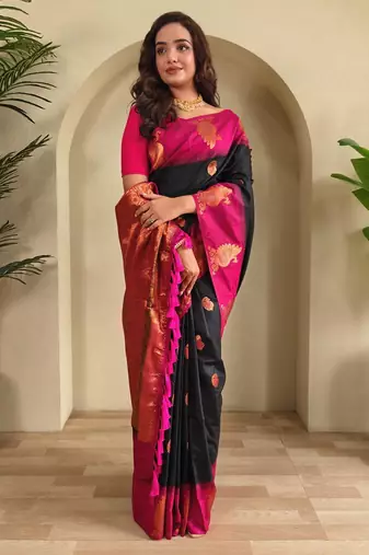 Black art silk  woven saree