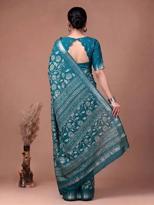 Printed slub silk saree with zari border 3