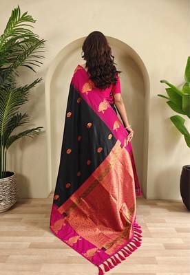 Black art silk  woven saree 3