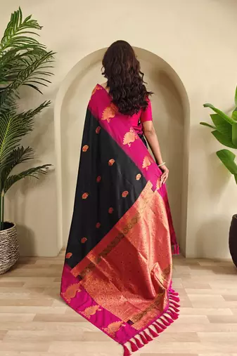 Black art silk  woven saree