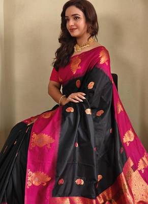 Black art silk  woven saree 4