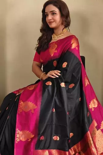 Black art silk  woven saree