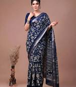 Printed slub silk saree with zari border