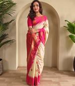 Cream art silk  woven saree