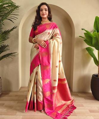 Cream art silk  woven saree 2