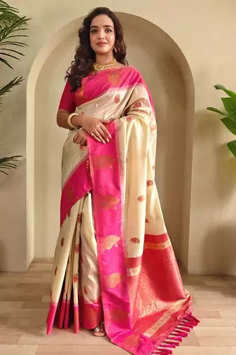 Cream art silk  woven saree