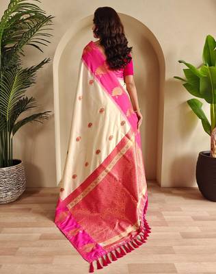Cream art silk  woven saree 3