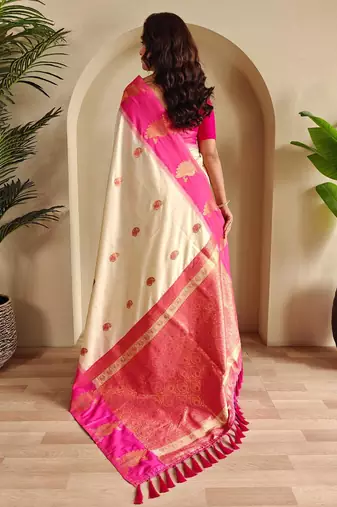 Cream art silk  woven saree