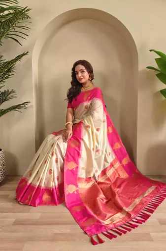 Cream art silk  woven saree