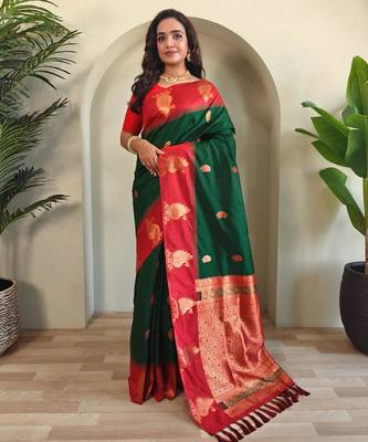 Green art silk  woven saree 1