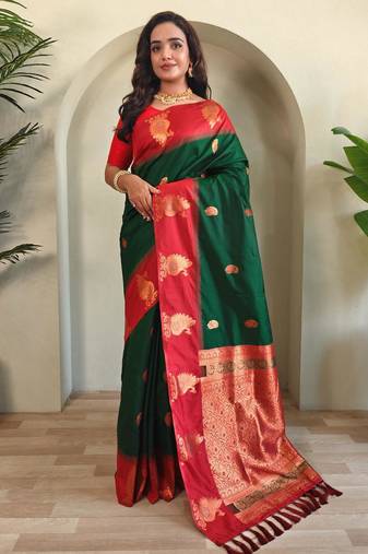 Green art silk  woven saree