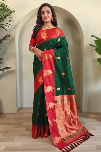 Green art silk  woven saree