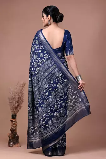 Printed slub silk saree with zari border
