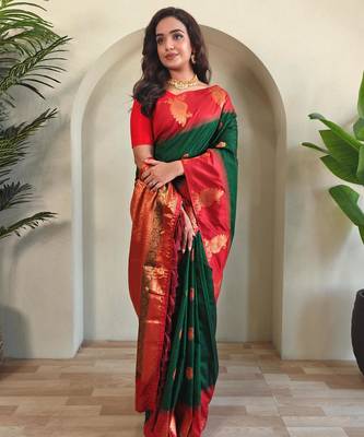 Green art silk  woven saree 2