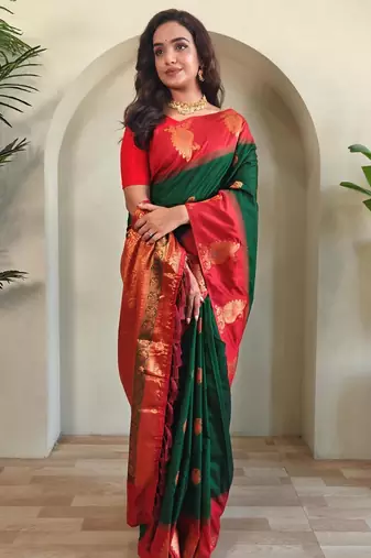 Green art silk  woven saree