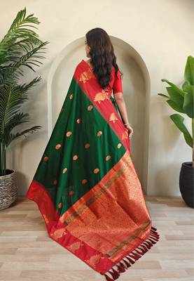 Green art silk  woven saree 3