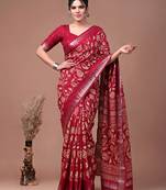 Printed slub silk saree with zari border