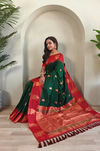 Green art silk  woven saree