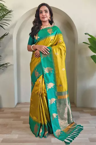 Lemon art silk  woven saree