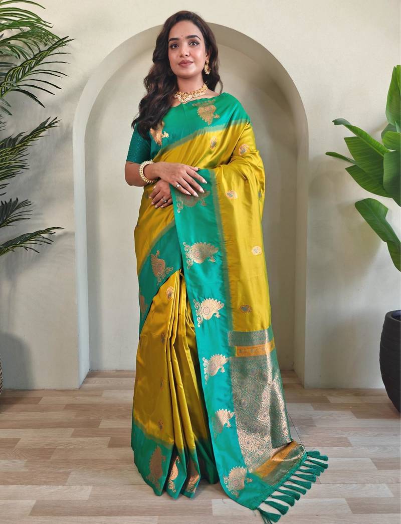Lemon art silk  woven saree