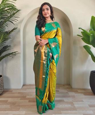 Lemon art silk  woven saree 2