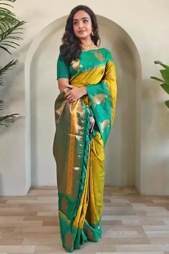 Lemon art silk  woven saree
