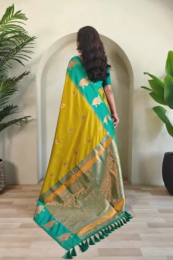 Lemon art silk  woven saree