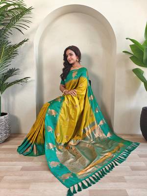 Lemon art silk  woven saree 4