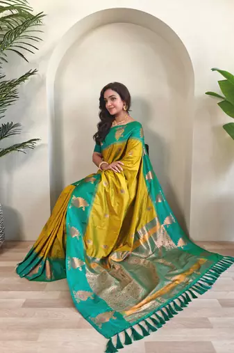 Lemon art silk  woven saree
