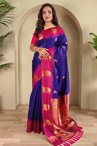 Magenta art silk  woven saree