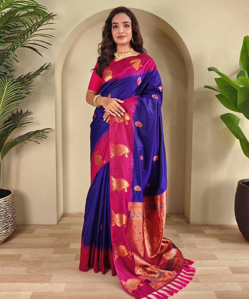 Magenta art silk  woven saree