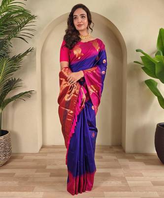 Magenta art silk  woven saree 2