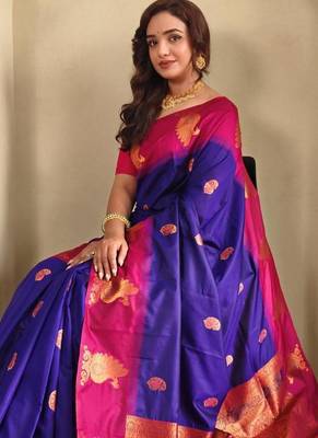 Magenta art silk  woven saree 4