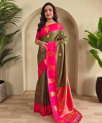Mehendi art silk  woven saree 1
