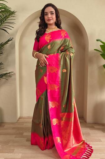 Mehendi art silk  woven saree