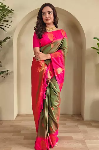 Mehendi art silk  woven saree