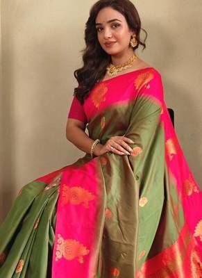 Mehendi art silk  woven saree 4