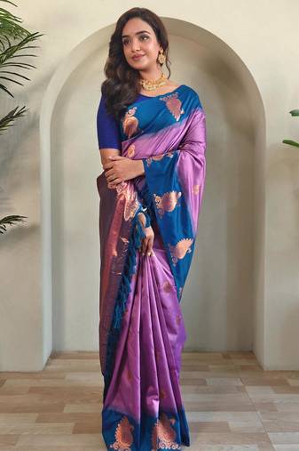 Onion pink art silk  woven saree